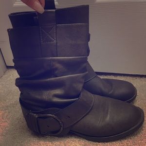 Grey buckle boots